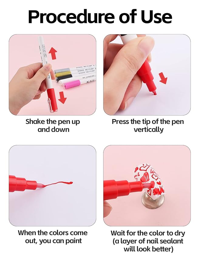 6 Color 3D Nail Art Pens Set, Kalolary Nail Point Graffiti Dotting Pen Drawing Painting Liner Brush for DIY Nail Art Beauty Adorn Manicure Tools (A)