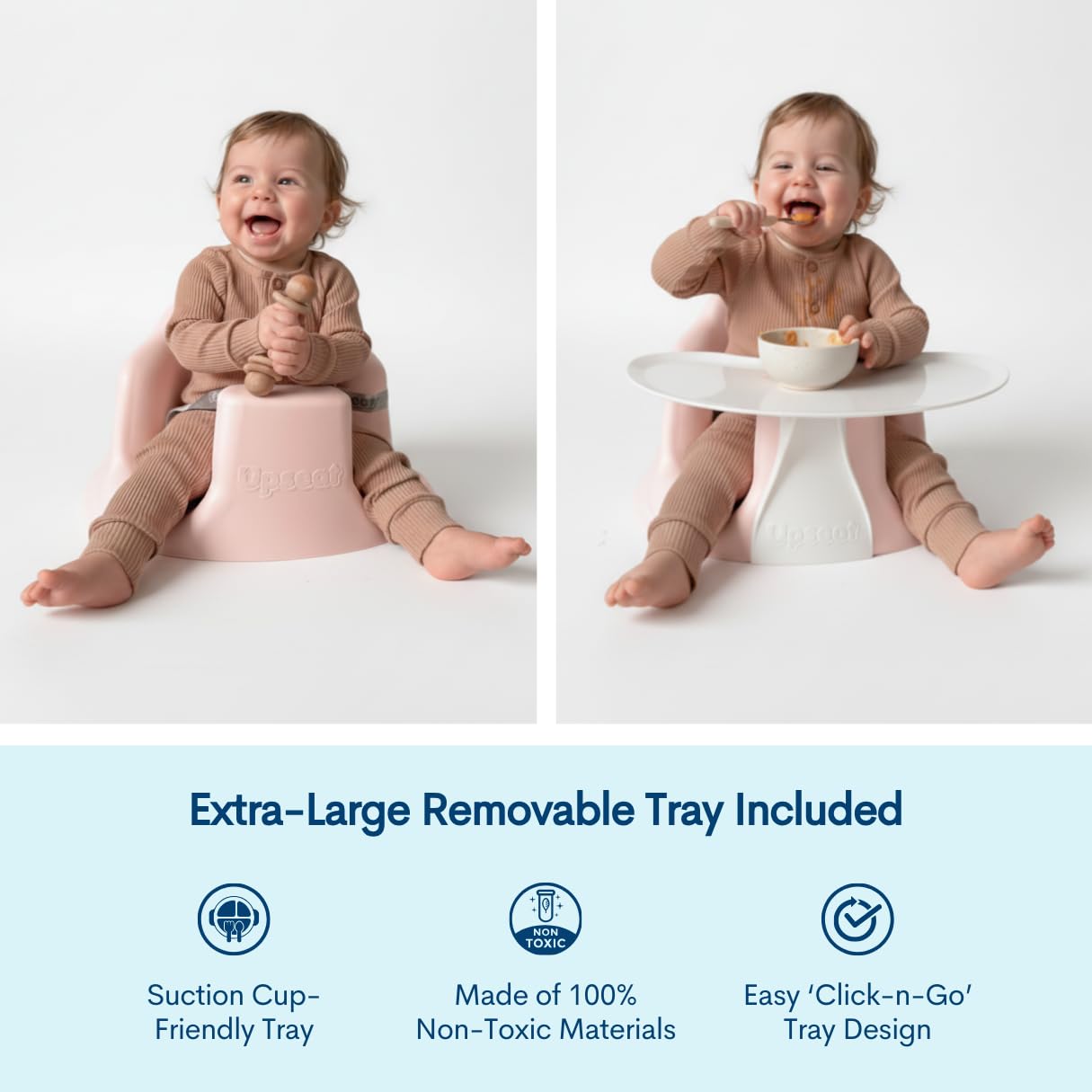 Upseat – The Original Ergonomic Baby Floor & Booster Seat with Tray, Developed with Physical Therapists for Upright Posture & Healthy Hip Development, 4–24 Months, Dishwasher-Safe Extra-Large Tray