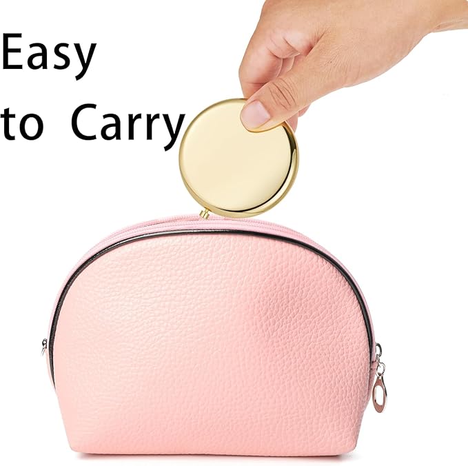 Compact Mirror for Purse, Metal Round Shell, Double-Sided 1X/2X Magnifying, Portable Travel Makeup Mirror, Mini Pocket Mirror, Gold,4 Packs