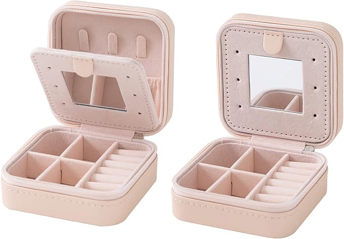 KElofoN Travel jewelry case Travel jewelry box Travel Jewelry Organizer Small Jewelry Organizer Box for Girls Women with Mirror (Pink-5)