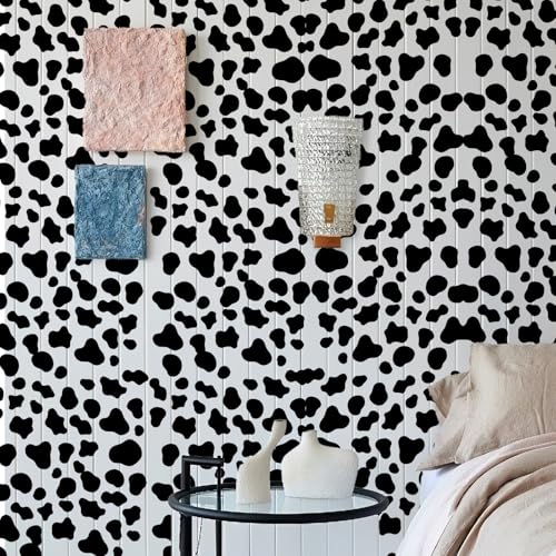 286Pcs Cow Print Stickers, Black Cow Print Decor Decals for Wall Cars Cups, Self-Adhesive Vinyl Peel and Stick Wall Decals for Bedroom Living Room Bathroom Home Wall Decor