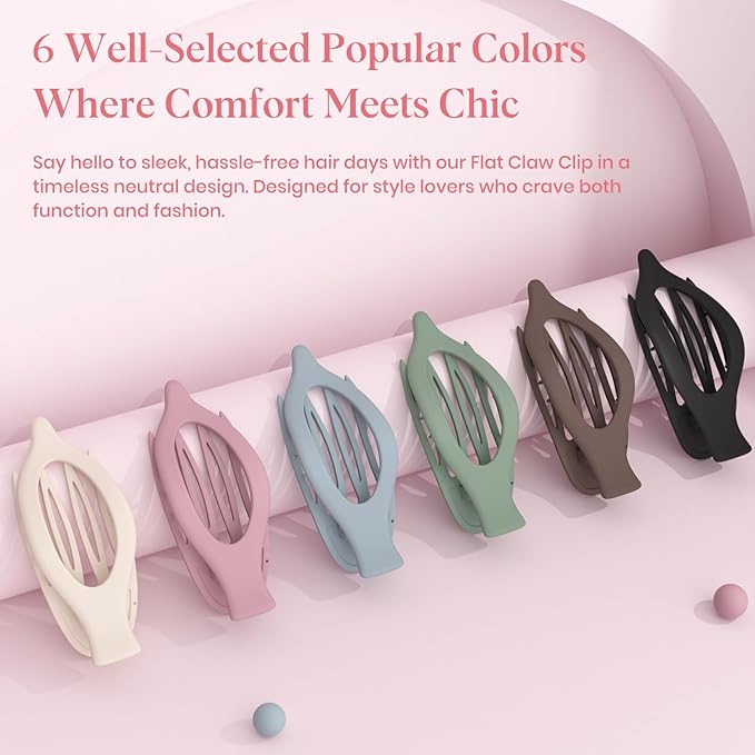 4 PCS Large Flat Hair Clips for Women Girls, French Concord Lay Down Flat Claw Clips for Thick Thin Hair, Comfortable Curved Hair Clip, Matte Non-slip Strong Hold Hair Accessories, Colorful