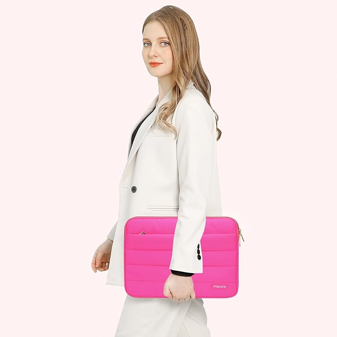 MOSISO Laptop Case 16 inch, 15-15.6 inch Puffy Laptop Sleeve Compatible with MacBook Pro 16 M5 M4 M3 M2 M1, HP Dell ASUS Acer Toshiba Lenovo, Polyester Horizontal Bag with Small Case, Rose Red