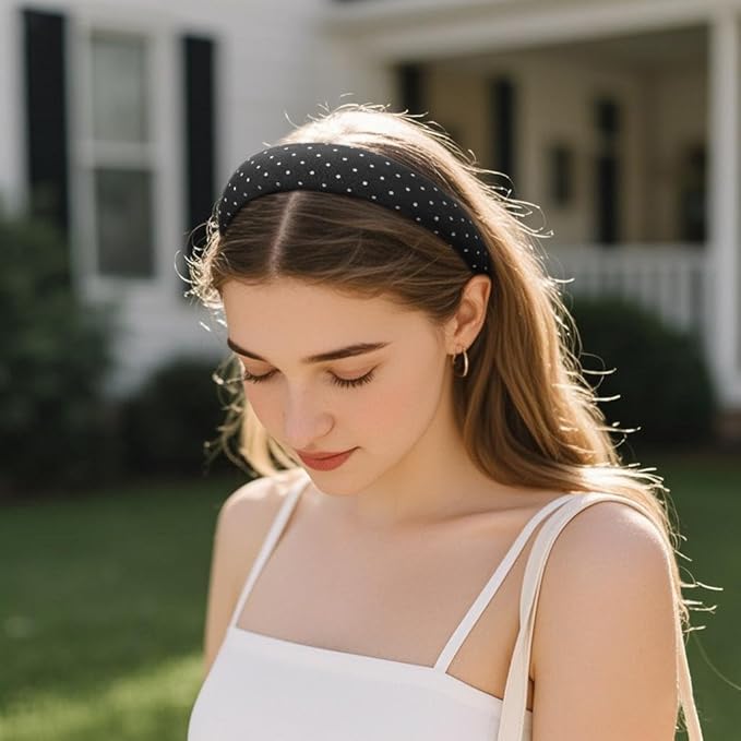 Huachi Polka Dot Headbands for Women Non Slip Trendy Headbands for Women’s Hair Cute Headband for Girls, Elastic Hair Bands for Womens Fashion Accessories for Women 4PCS