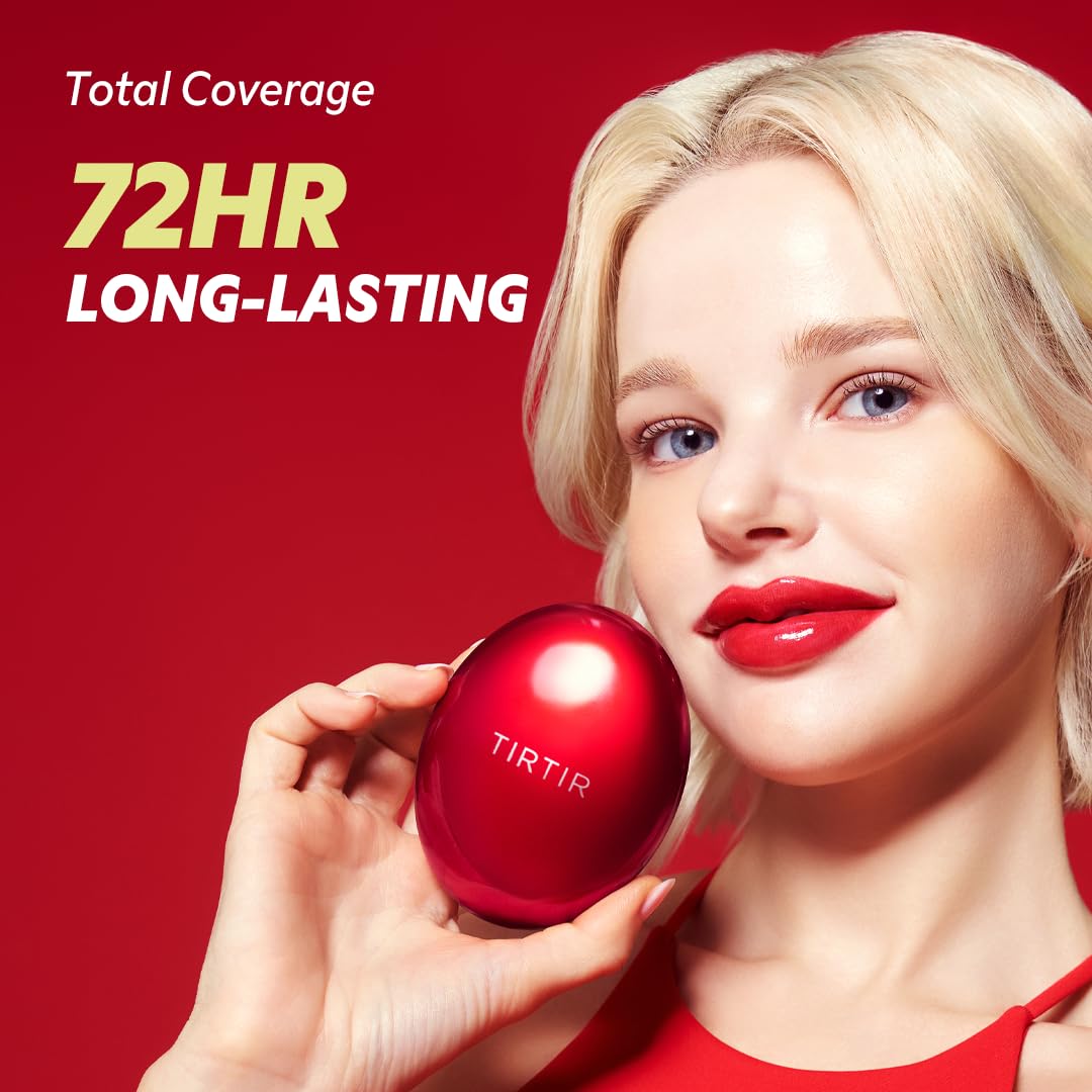 TIRTIR Mask Fit Red Cushion Foundation | Full coverage, Weightless, Skin fit, Satin Glow Finish, Korean Makeup BB Foundation, beauty, Tattoo cover up, Buildable (#17W French Vanilla, 0.63 Fl Oz)
