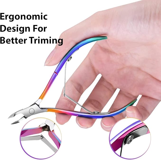 Easkep Cuticle Trimmer with Cuticle Pusher, Cuticle Remover Professional Stainless Steel Cuticle Cutter Nippers Rainbow Sharp Sturdy Pedicure Manicure Tools for Fingernails and Toenails 1