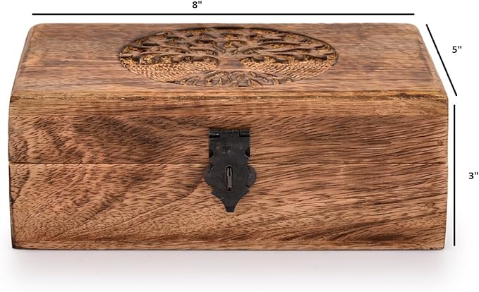 Samhita Handmade Mango Wood Tree of Life Engraving Beautifully Keepsake Box Jewellery Organiser Unique Gift Ideas for Men & Women (Flame Work Finish)