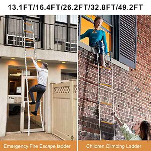 Rope Ladder,16 Feet Emergency Fire Escape Ladders Flame Resistant Safety Rope Ladder with Hooks,Fast to Deploy Sturdy and Strong Portable and Reusable 2 Story,Weight Capacity up to 2000 Pounds