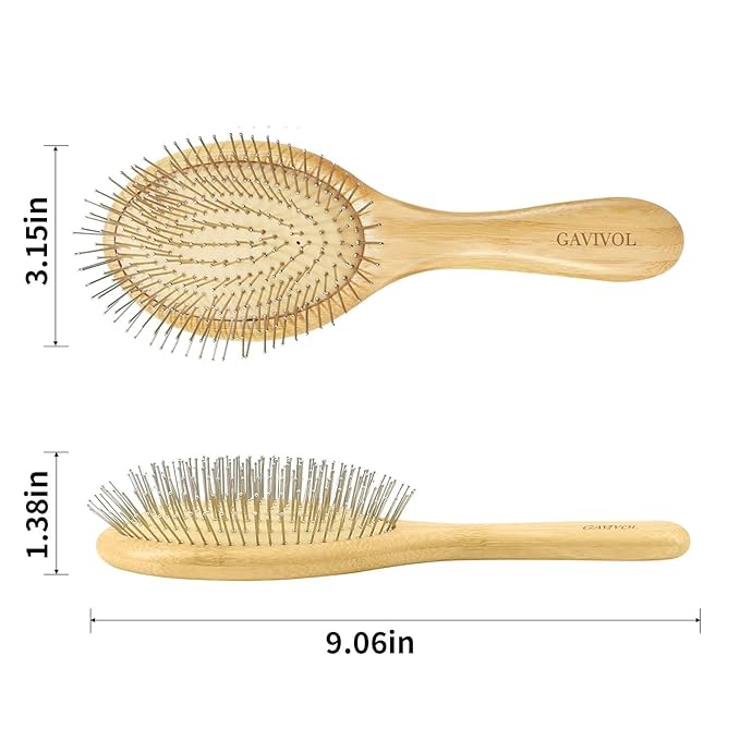 Natural Bamboo Hair Brush for Hair Growth Ergonomic Paddle Brush with Steel Bristles Detangling and Scalp Massaging Ideal for Women Men and Kids Suitable for All Hair Types