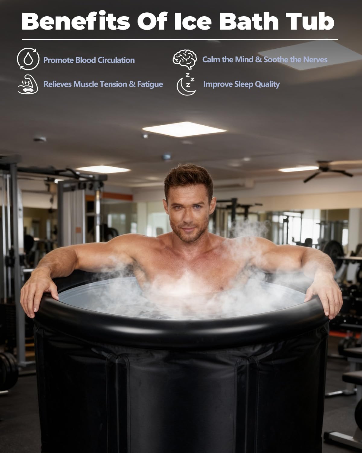Bubplay Ice Bath Cold Plunge Tub with Cover for Indoor Outdoor for Recovery, Cold Water Therapy, Athletes & Adults -105 Gallons, Black, XL