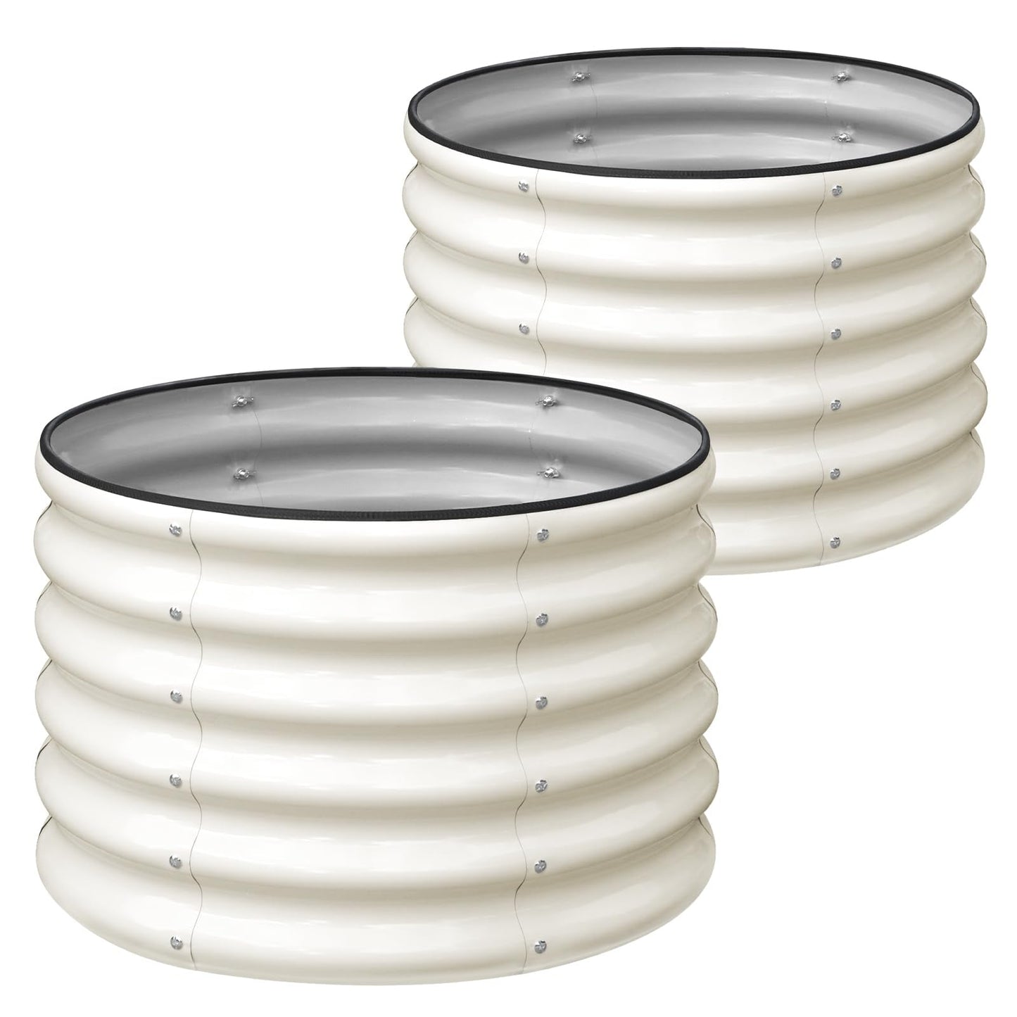 SnugNiture Raised Garden Bed, 2 PCS 2Ã2Ã1.5ft Round Galvanized Outdoor Planter Box, 17" Tall Deep Metal Garden Bed Kit for Planting Vegetables, Fruits, Flowers, White