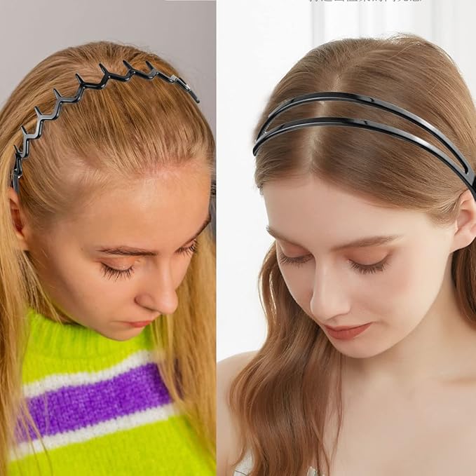 ULTIMUTE 8 PCS Fashion Effortless Plastic Headbands with Teeth Comb Black Skinny Headbands No Slip Hair Accessories Bands for Women Men Teen Girls, Lacquered Black