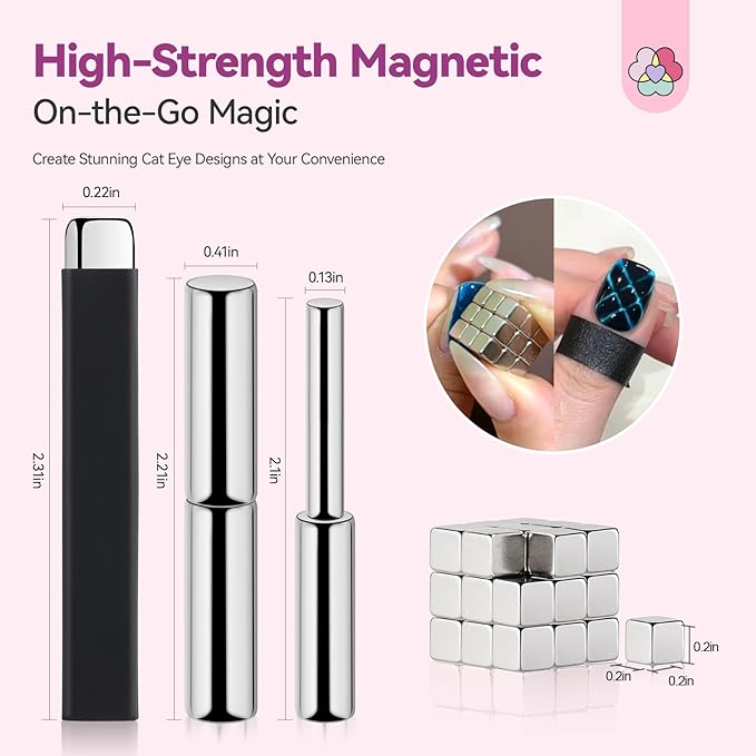 SAVILAND Cat Eye Nail Magnet Set: 6 PCS Cat Eye Magnet for Nails Strong Suction Cat Eye Magnet Tools Multi-Function Nail Magnets for Nail Art Gel Nail Polish Diverse Cat Eye Effect Nail Salon