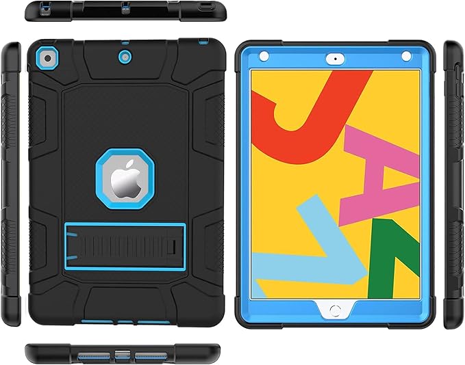 Rantice iPad 9th Generation Case, iPad 8th Generation Case, iPad 7th Generation Case, Hybrid Shockproof Rugged Drop Protection Cover with Kickstand for iPad 10.2'' 2021/2020/2019 Released(Black+Blue)