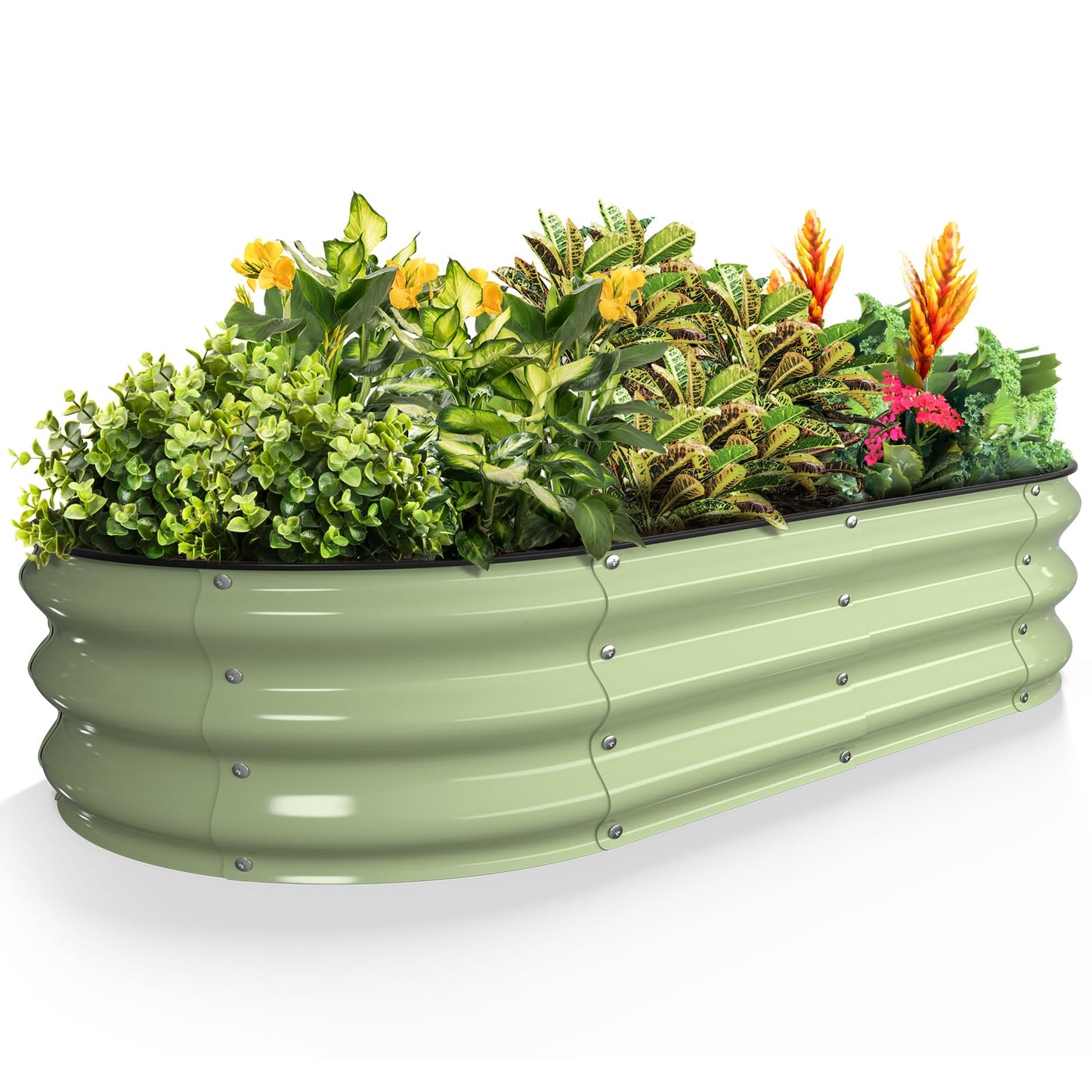 Kesfitt Raised Garden Bed, 4x2x1 FT Galvanized Steel Metal Raised Garden Bed, Oval Open-Bottom Design, 12-Inch Deep for Outdoor Vegetable & Herb Gardening, Fruit Green
