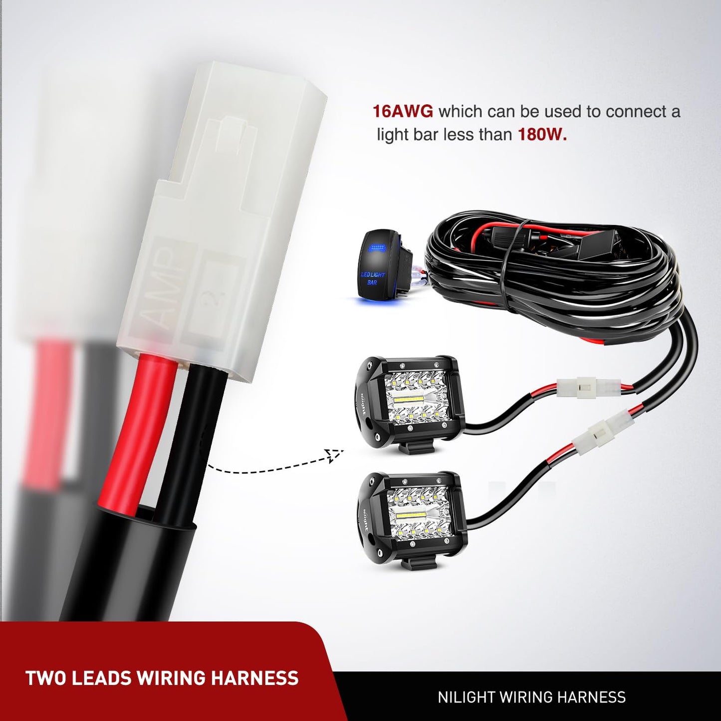 Nilight 4 Inch LED Light Pods 2PCS 18W Flood Fog Light Bar with 12V 5Pin Rocker Switch TE Connector Wiring Harness Kit-2 Leads for 4x4 offroad Pickup Truck ATV UTV SUV Golf Cart Boat