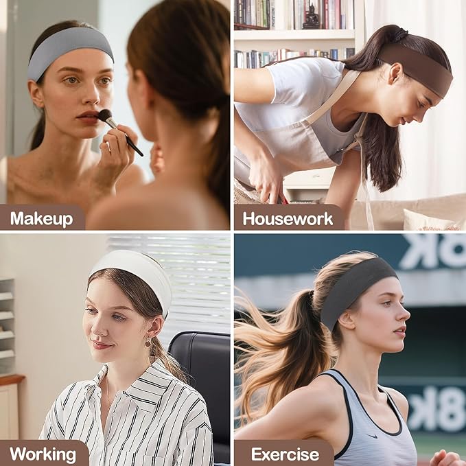 Panleding 12 Pack Headbands for Women, Elastic Soft Hair Bands for Workout, Yoga, Running, Fitness
