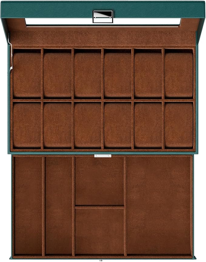 ProCase Watch Box, 12 Slot Mens Watch Case With Drawer, 2-Layer Watch Display Case With Glass Lid, Mens Jewelry Box Storage Holder Organizer, Birthday Valentine Gifts for Men -12Slot, MidnightGreen