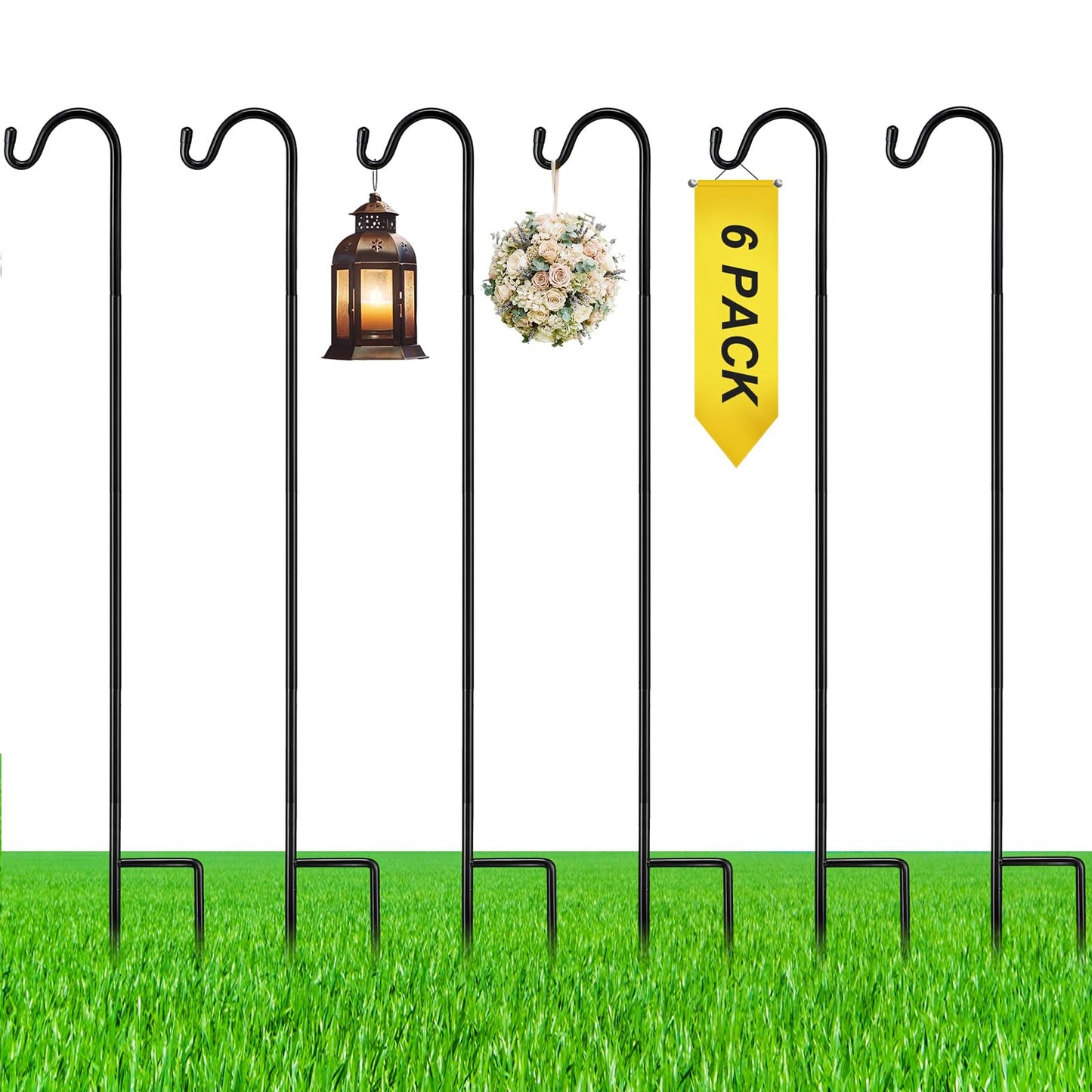Yetene 6 Pcs 60 Inch Shepherds Hook for Outdoor Adjustable Bird Feeder Pole Metal Steel Shepard Hooks for Hummingbird Stand Feeder Pole for Garden Plant, Lantern, Hanging Wedding Decor