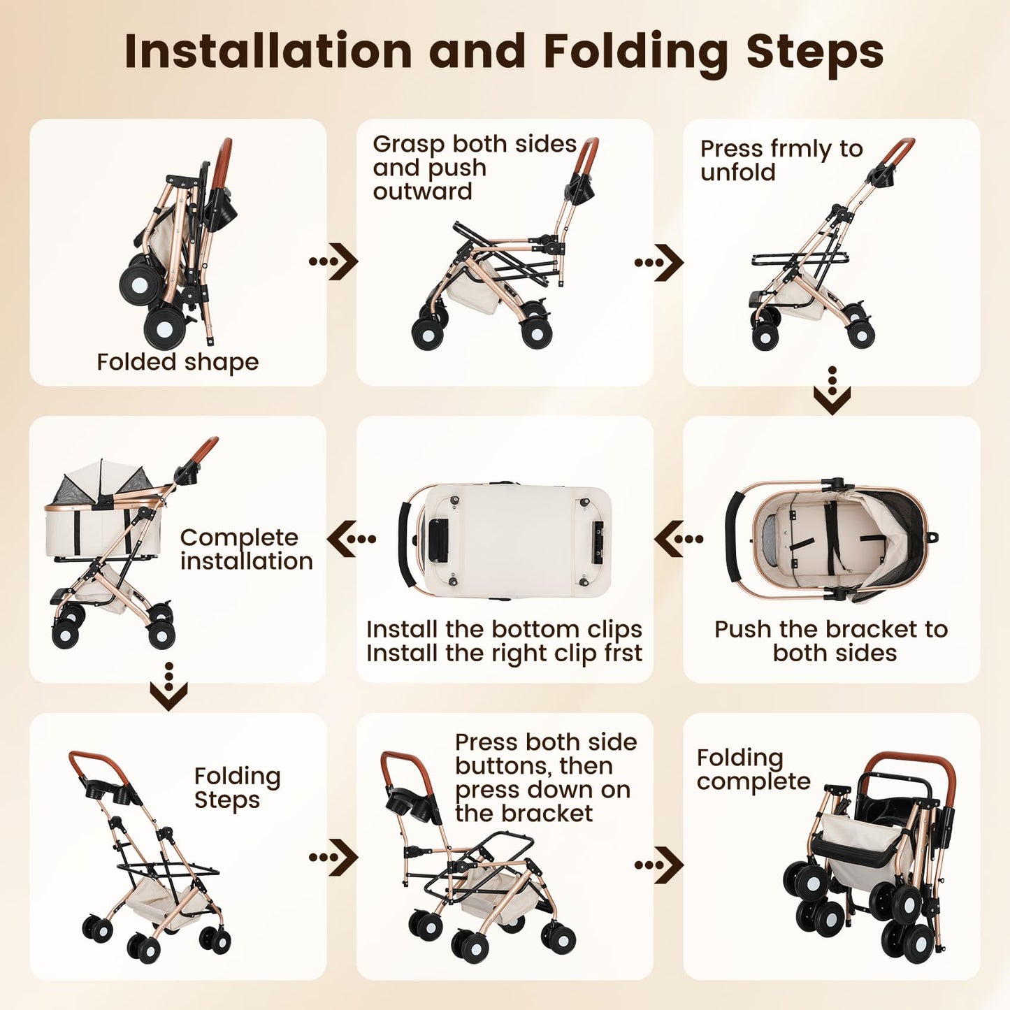 Gereat Dog Stroller for Small & Medium Dogs & Cats, Foldable Pet Stroller Wagon Carries Up to 44 lbs, Dog Wagon with Storage Basket and Cup Holders, Plus a Removable Portable Pet Carrier