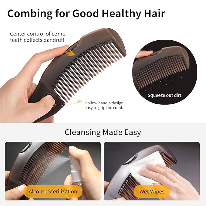 Dandruff Comb Wide Tooth, Stainless Steel Fine Tooth Lice/Psoriasis Scalp Detox Comb for Women, Men & Kids, Professional Portable Sweep/Massage/Clean Shower Brush Tool for Hair Care/Growth (Blue)