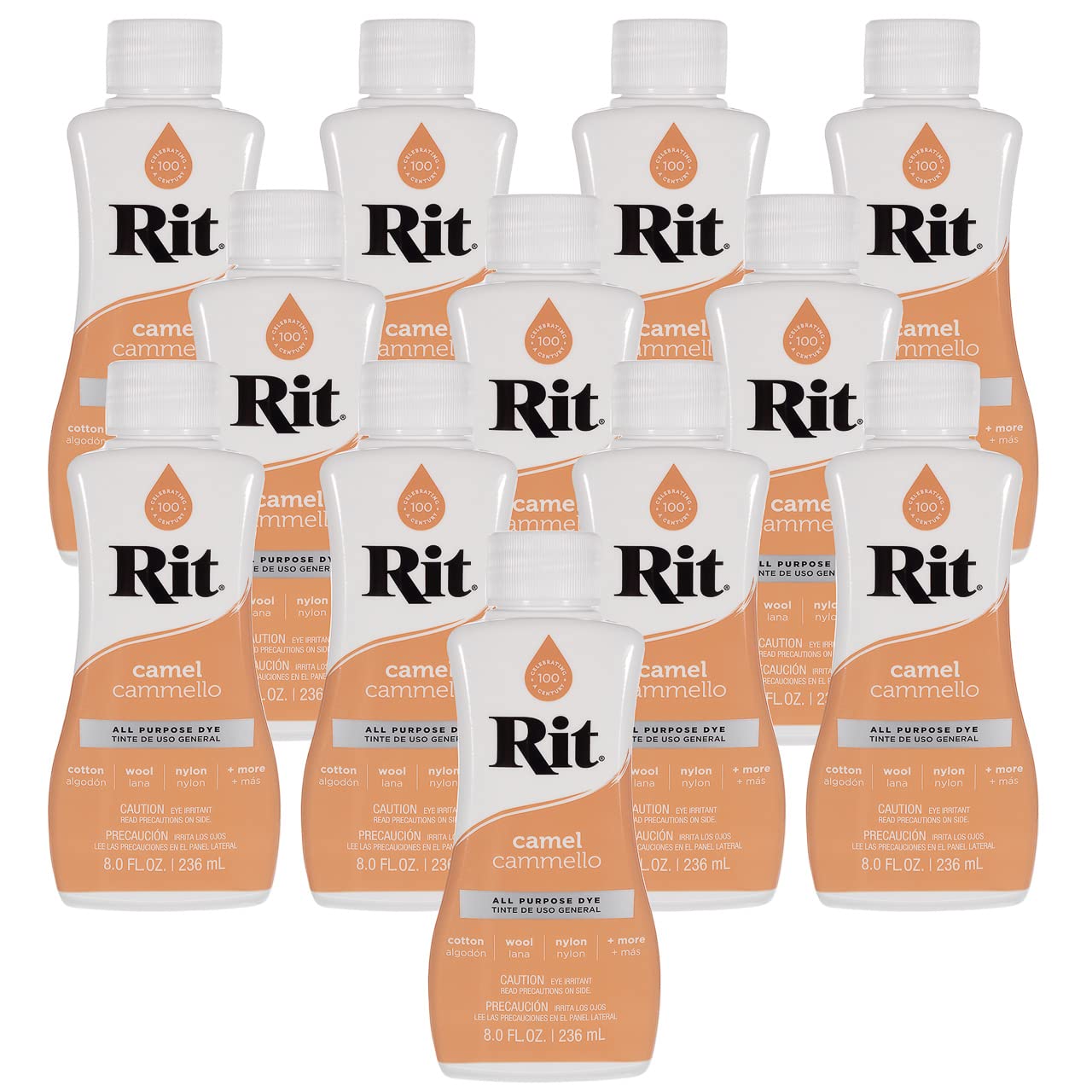 Rit Dye – 8 Oz. Liquid Fabric Dye for Clothing, Décor, and Crafts – Camel (12 Pack)