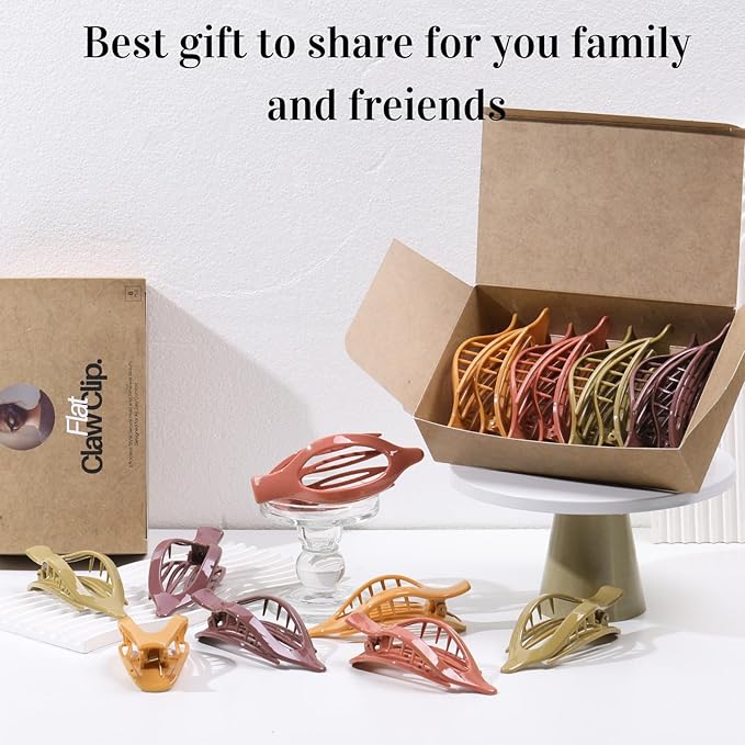 8 Pack Glossy Flat Hair Clips for Women – Large No-Slip Claw Barrettes in Mustard, Orange, Rust Red & Plum, Shiny Finish Strong Hold for Thick & Thin Hair