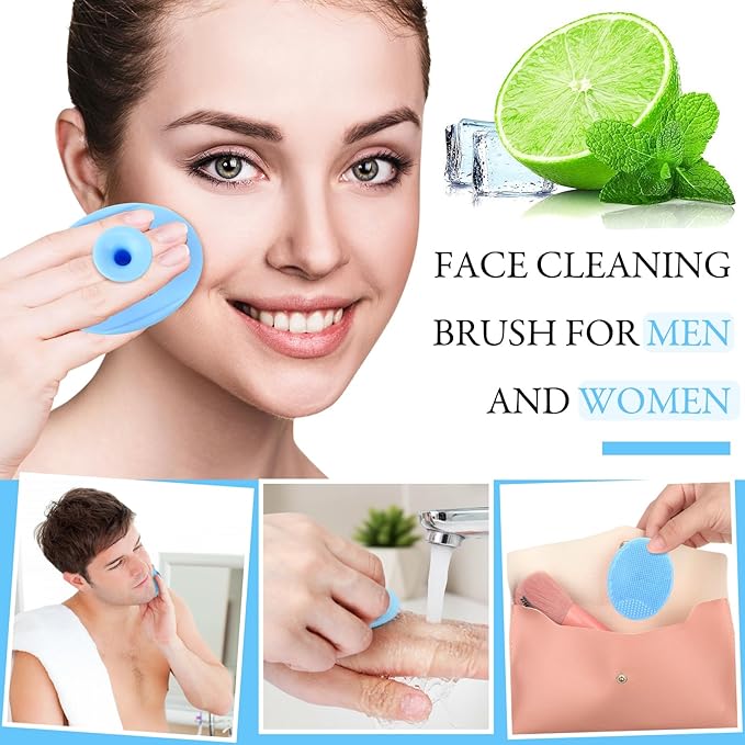 Nuogo 20 Pack Face Scrubber Soft Silicone Facial Cleansing Brush Wash Brush for Deep Cleaning, Face Scrub Brushes for Massage Faces Exfoliator Blackhead Removing Faces Cleansing Pads (Light Blue)