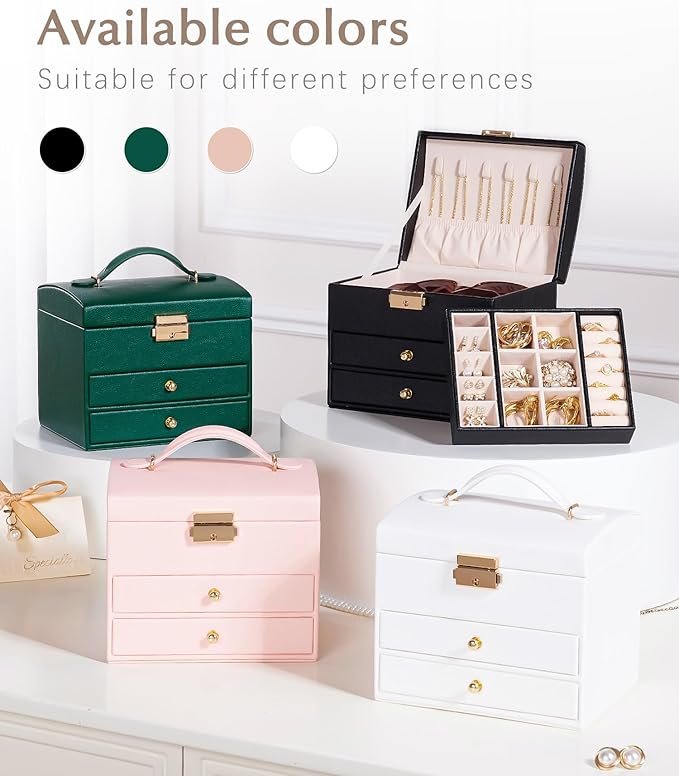 Homde Girls Jewelry Box with Lock: 3 Layer Organizer with Removable Tray - Storage for Ring Necklace Earring - Birthday & Return Gifts for Young Women (Cloud White)