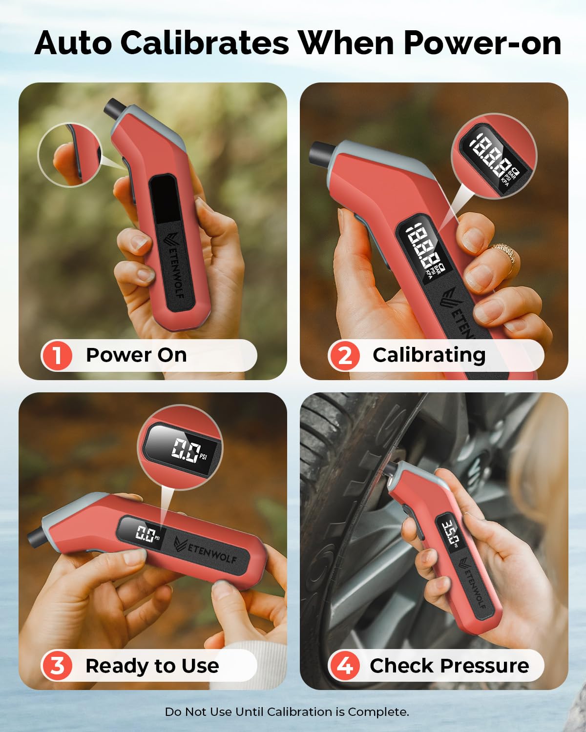 ETENWOLF Digital Tire Pressure Gauge 2 Pack, Industrial Tire Gauge 3-200 PSI, Calibrated to ANSI B40.7 Grade 2A(Plus-Minus 0.5%), Air Pressure Gauge with Replaceable AAA Batteries (Vivid Orange)