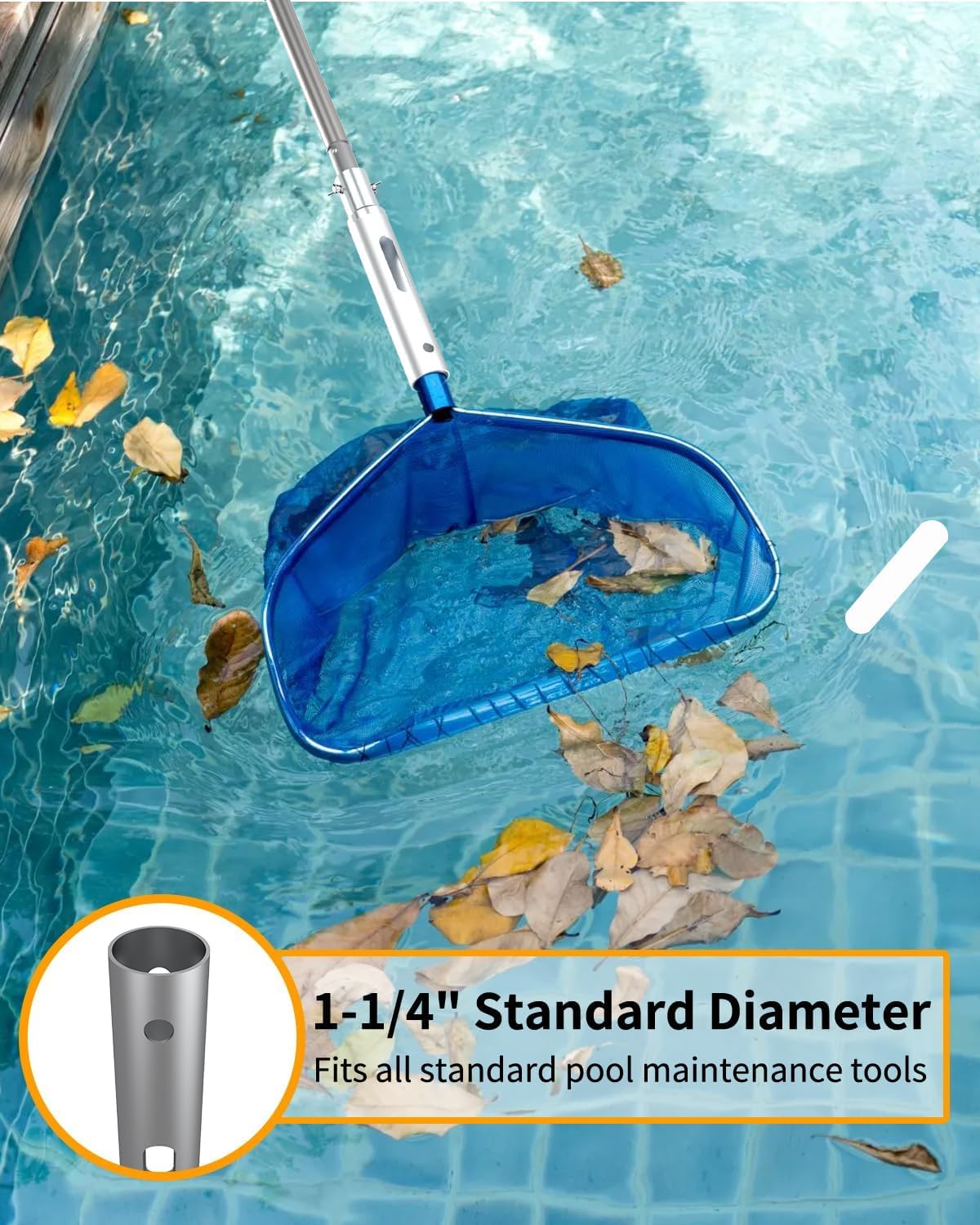 Buyplus Pool Pole - Upgraded 16 Foot Telescopic Extendable Swimming Pool Pole with 4-16FT Aluminium Heavy Duty Extension Pole for Skimmer Nets, Rakes, Brushes and Vacuum Heads, Universal 1.25", Orange