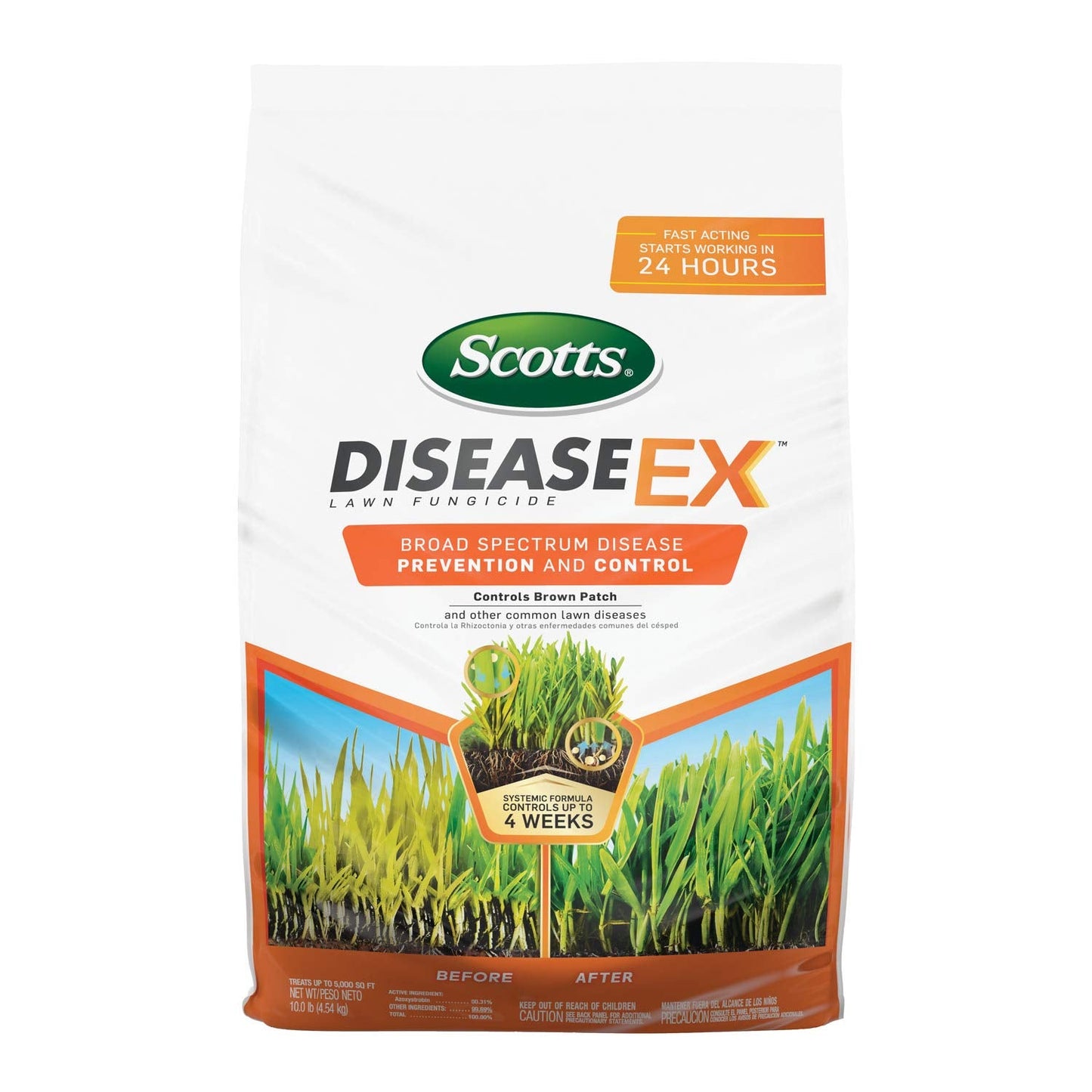 Scotts DiseaseEx Lawn Fungicide - Lawn Fungus Control & Treatment, Lawn Disease Control for Brown Patch, Powdery Mildew & More, Controls up to 4 Weeks, Fast Acting, Treats up to 5,000 sq. ft., 10 lb.