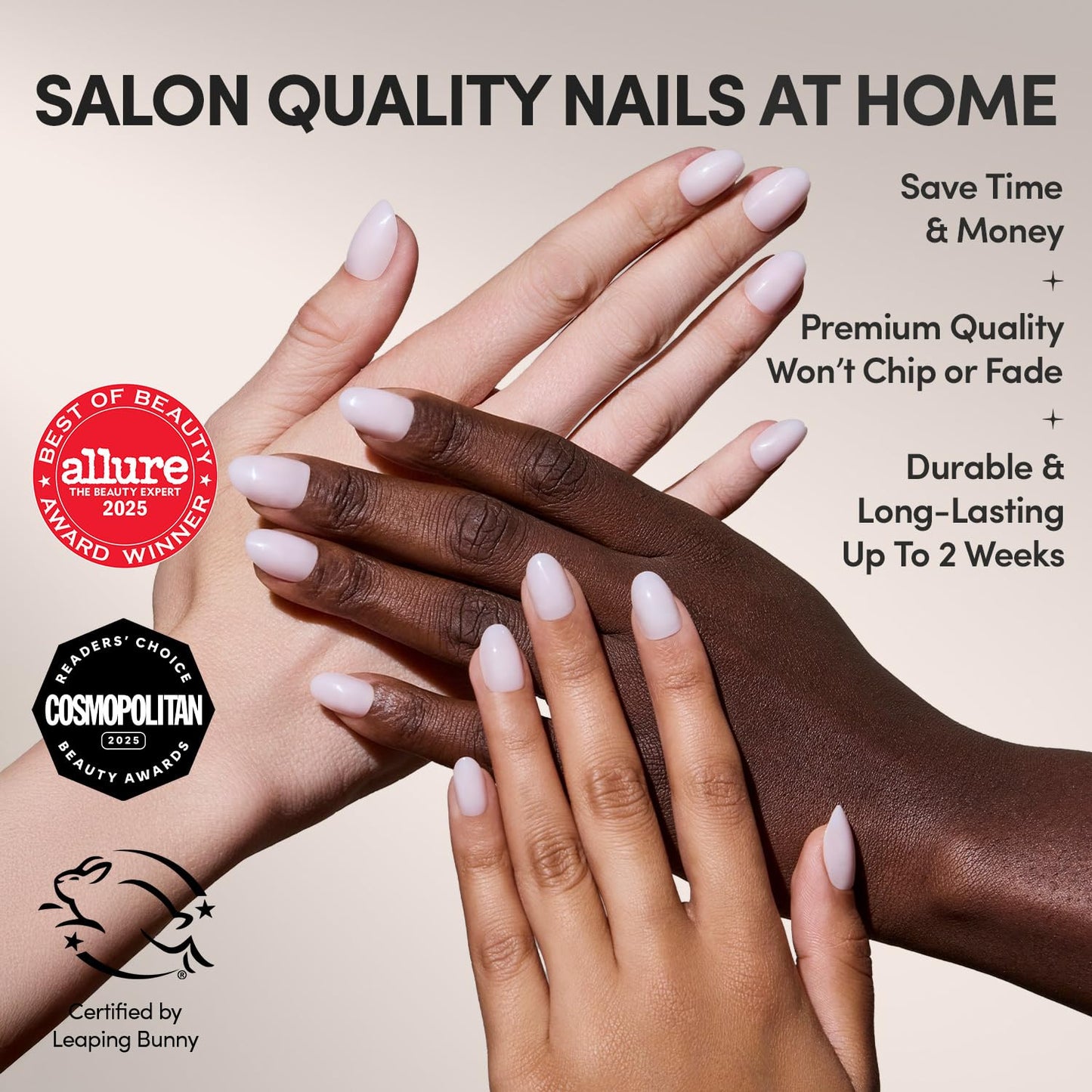 Glamnetic Press On Nails - Doll Cheeks | Short Oval Pink Fake Nails, Salon Quality Milky Nails | 15 Sizes - 30 Nail Kit with Glue