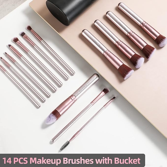 BS-MALL Makeup Brushes Premium Synthetic Foundation Powder Concealers Eye Shadows Makeup 14 Pcs Brush Setï¼ÂSilver Purple with case