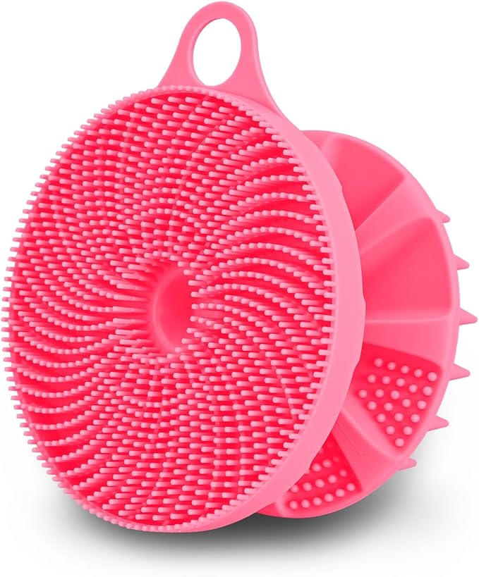 INNERNEED 2-in-1 Silicone Body Scrubber and Scalp Massager Shampoo Brush, Food-Grade Soft Material, More Hygienic, Easily Lather, Convenient for Travel, Gym, Business,etc (Pink)