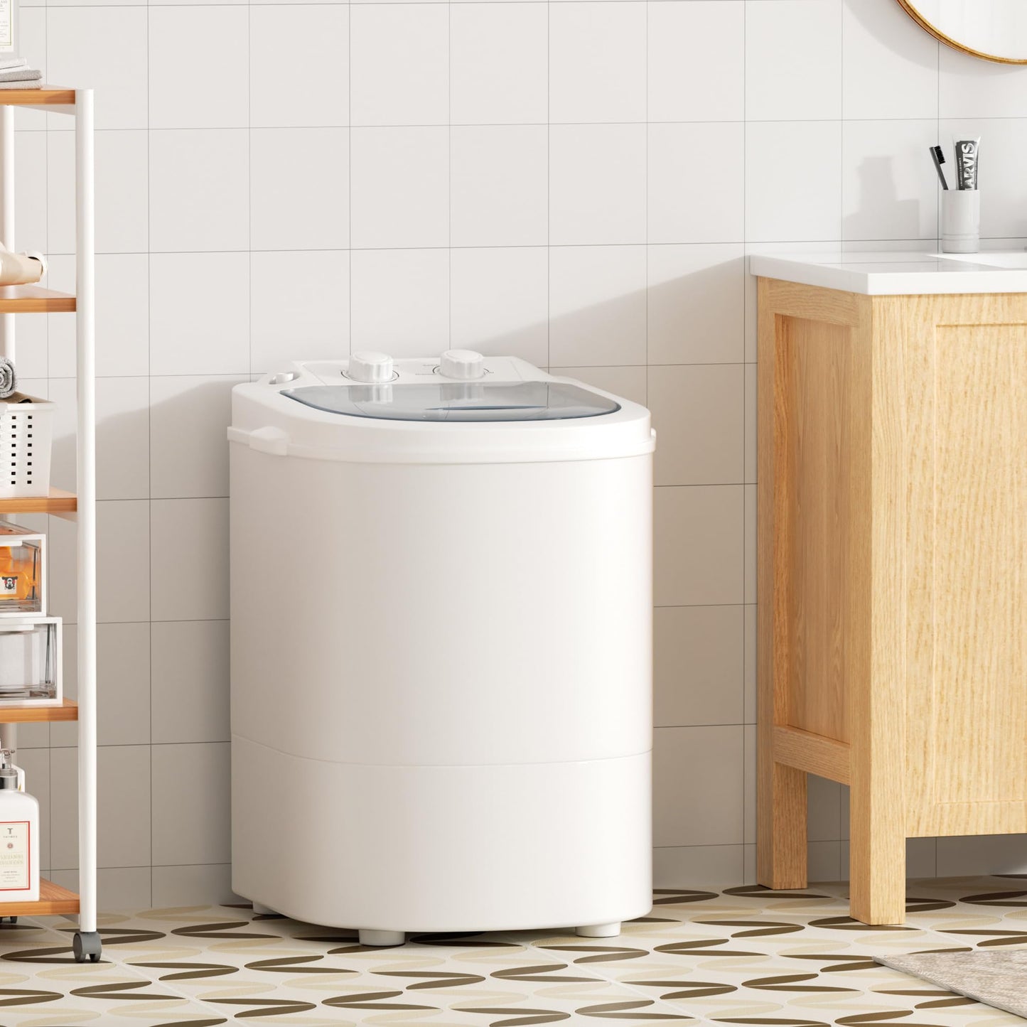 Greenvelly Portable Washing Machine, Single Tub Small Laundry Washer with Spin Basket, 6.6lbs Portable Washer Dryer Combo for Apartments,Dorms (White Grey)
