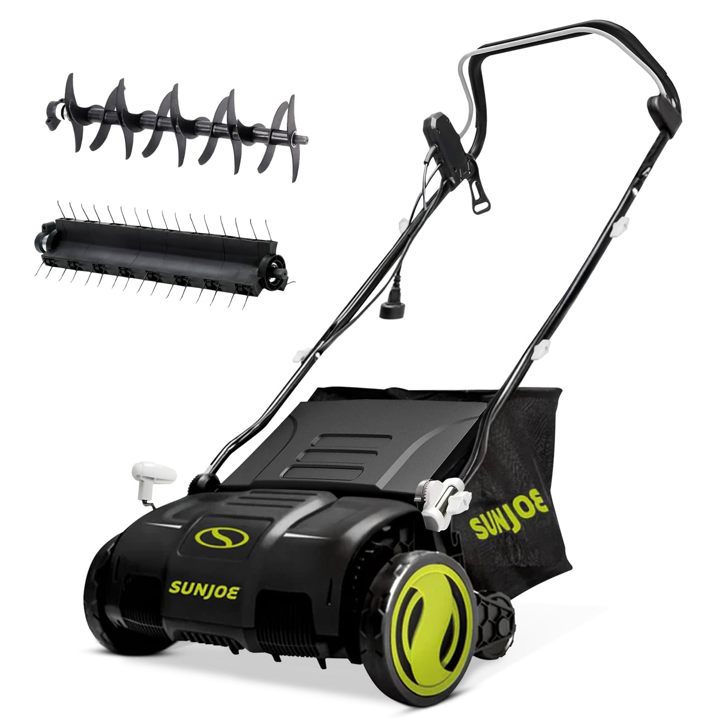 Sun Joe 15-Inch Electric Powered Lawn Dethatcher with Scarifier Blade Reel and Collection Bag - 13-Amp Corded Yard Power Rake Tool Machine for Grass Thatch Removal, AJ805E