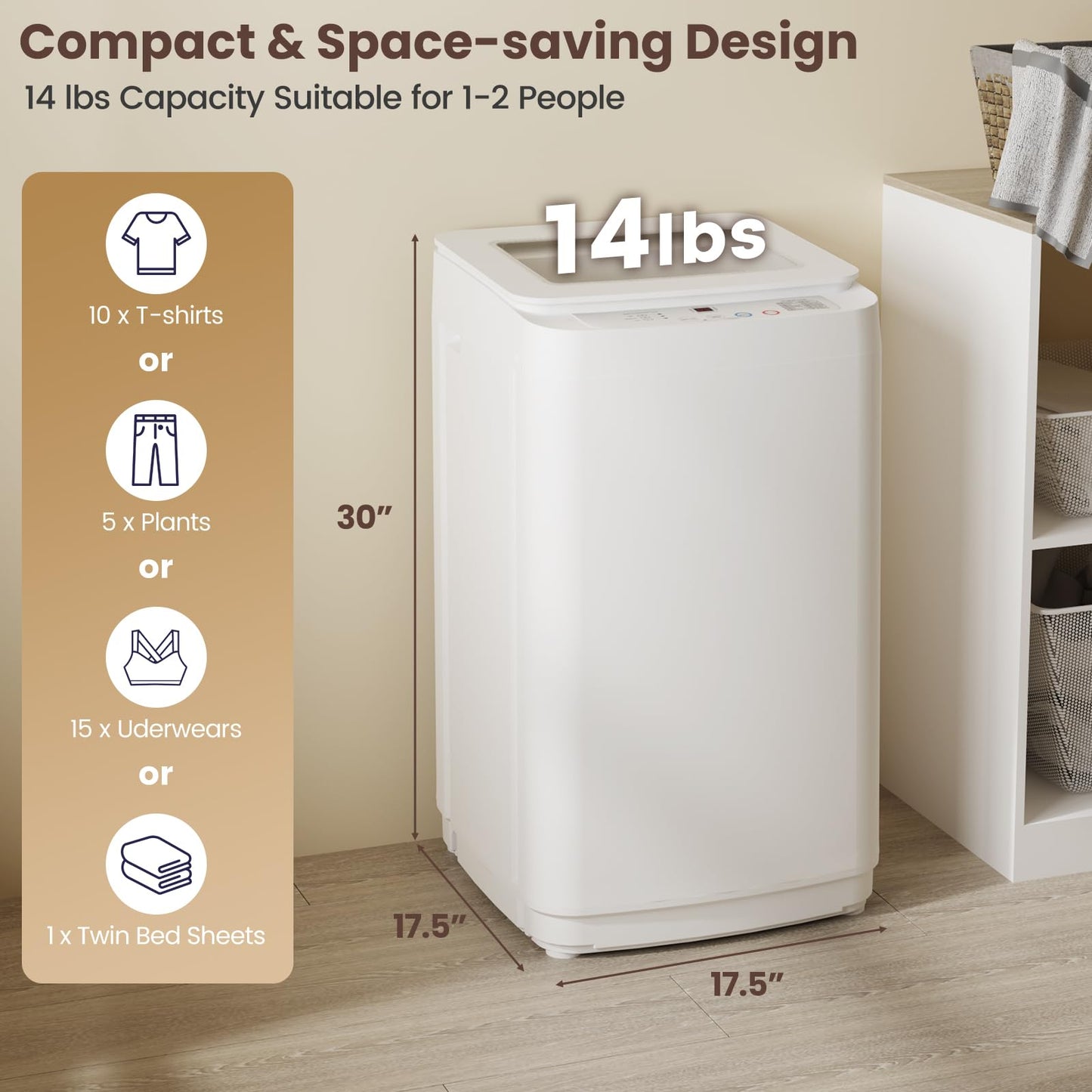 Auertech Portable Washer and Dryer Combo Set, 14 lbs Fully Automatic Washing Machine & 1.5 Cu.Ft Portable Clothes Dryers, Built-in Drain Pump, Compact Washer and Dryer for Apartment, RV, Dorm