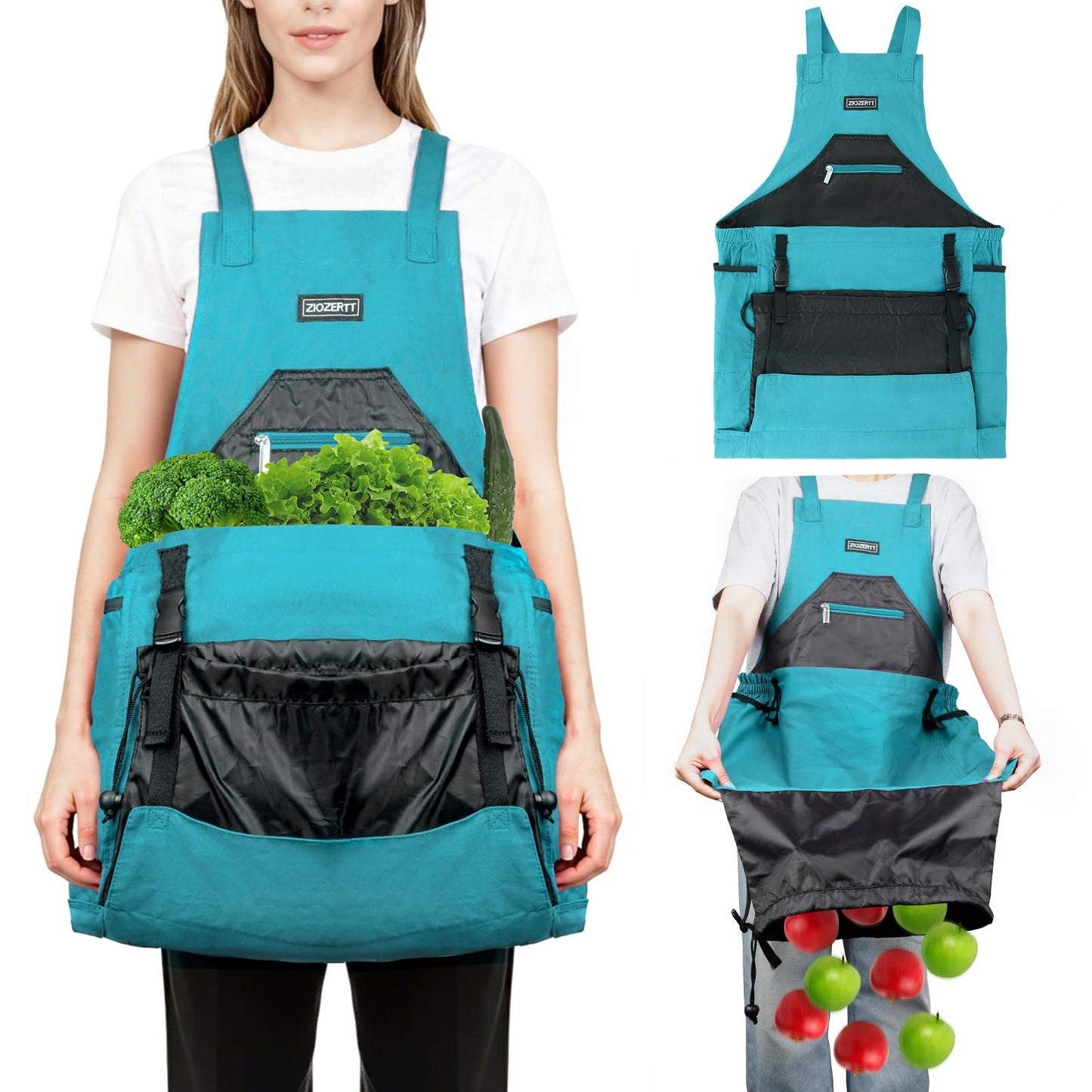 ZIOZERTT Garden Apron,Harvest Apron with Drawstring Bag and Pockets for Women and Men,Canvas Gardening Tool Belt, Gardening Gifts for Mom,Dad,Blue