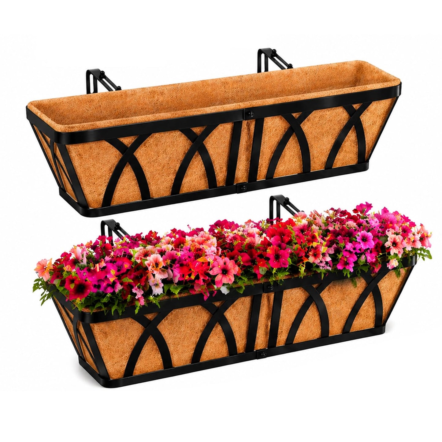 HKZ Deck Balcony Railing Planter Window Boxes - 2 Pack 24 Inch Planter Box, Balcony Planters Railing Hanging, Window Boxes Outdoor Fence Planters