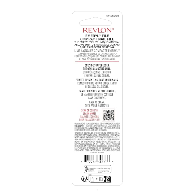 Revlon Emeryl File, Metal Nail Filer With Easy Grip Handle & Double-Sided Fingernail Buffer For Precise Manicure Shaping & Smoothing, 1 Count