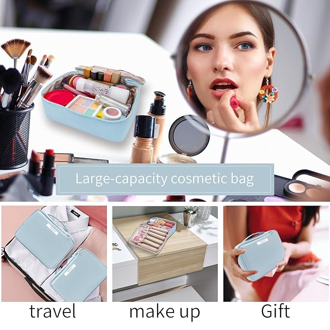Travel Makeup Bag Cosmetic Bag Makeup Bag Toiletry bag for women and men (Blue-3pcs)