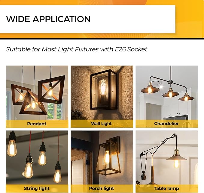Hizashi Dimmable Edison Bulbs 60 Watt LED, E26 Bulb 2700K Warm White ST19 Vintage Light Bulbs, 95+CRI, UL Listed,700LM 6W E26 Medium Base, Clear Glass, Pack of 4