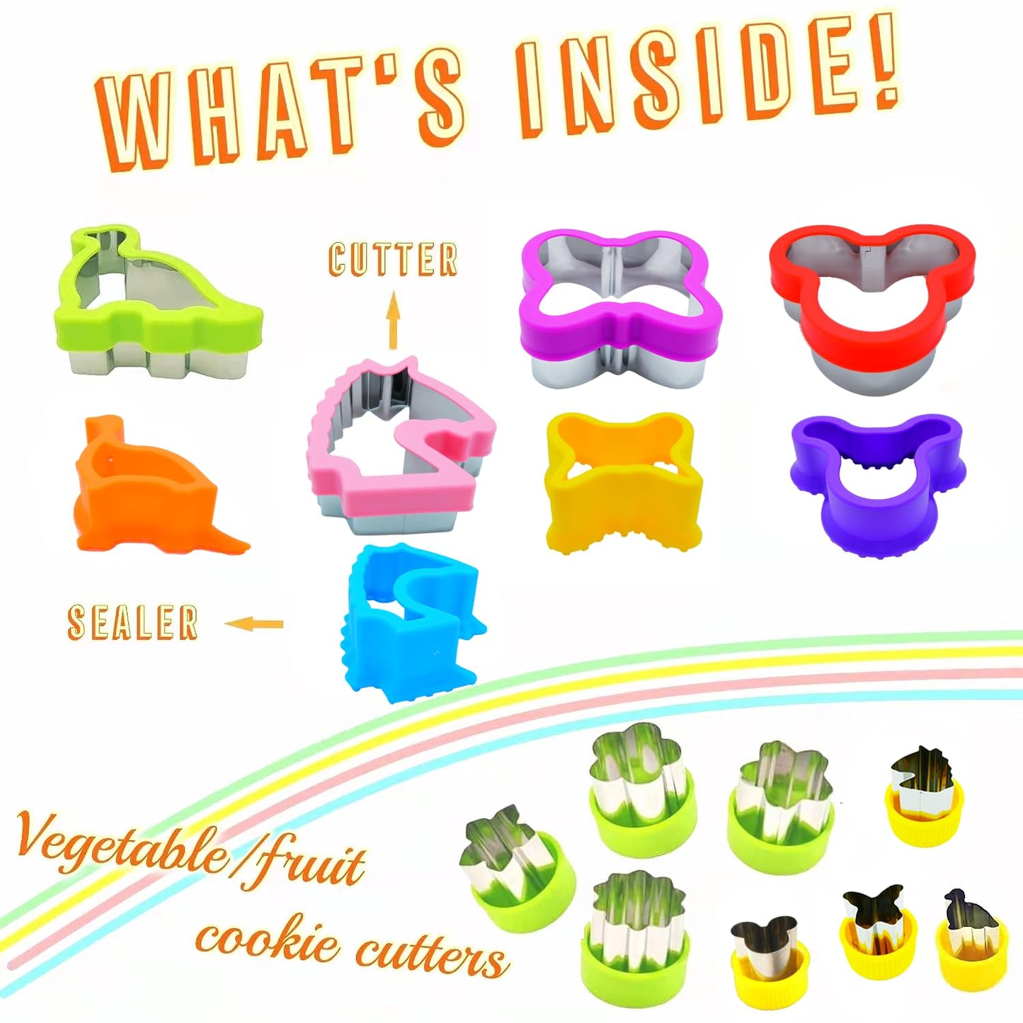 Uncrustable Maker, 12pcs Sandwich Cutter and Sealer sets, Uncrustable Sandwich Cutter, Decruster Sandwich Maker, Bread Cookie Cutters for Boys Girls Lunch & Bento Box (Dino Mouse Butterfly Unicorn)