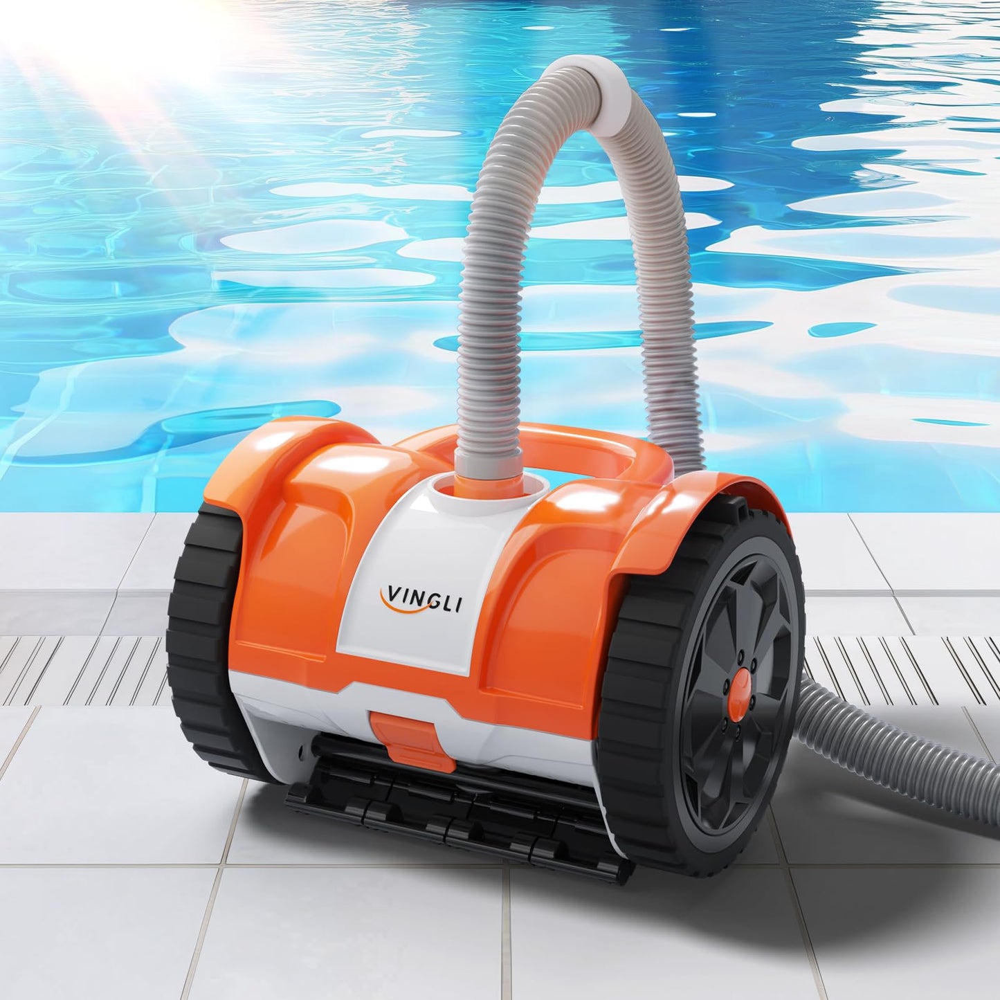 (2025 Upgrade) VINGLI Pool Vacuum Cleaner, Suction Side Wall-Climbing Sweeper for Ground&Inground Pools, Automatic Pool Vacuum with 39.6ft Tangle-Free Hose (Rich Orange&Gray)