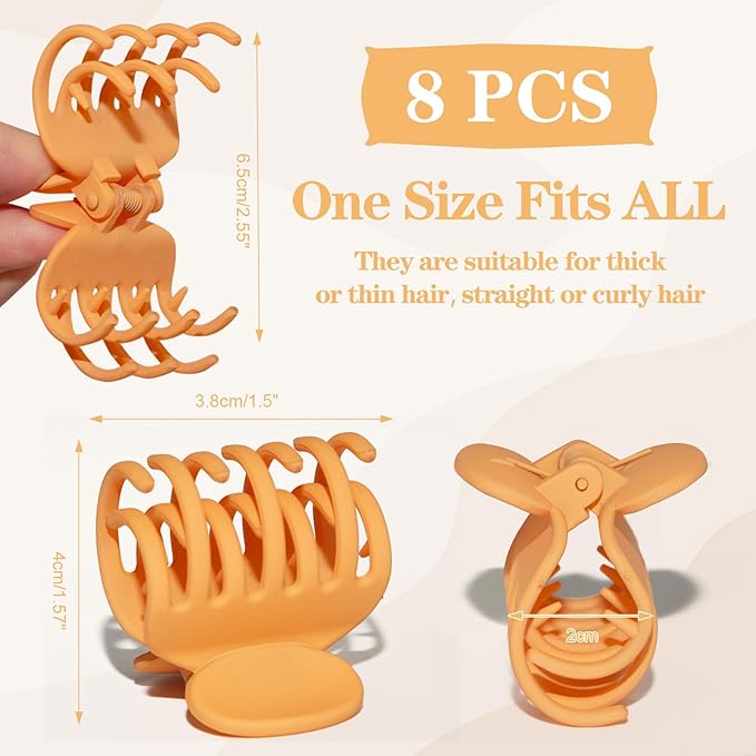 8PCS Claw Clips for Thin Hair Women, 1.6" Matte Medium Hair Claw Clips for Thin Fine Thick Hair Strong Hold Double Row Teeth Hair Clips Cute Jaw Clamps Short Hair Styling Accessories (Bright Color)