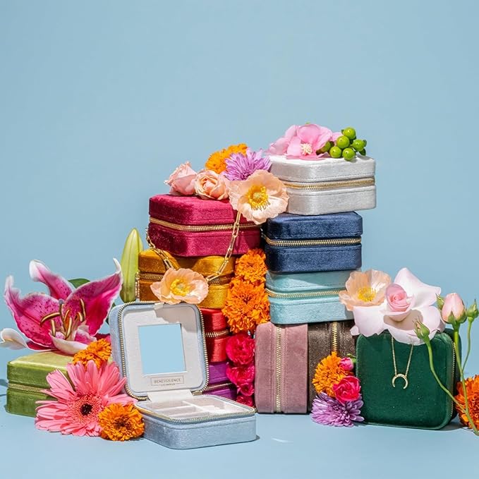 Benevolence LA Plush Velvet Jewelry Box | Travel Jewelry Case Organizer with Mirror | Featured in Oprah's Favorite Things | Best Gifts For Daughter, Girlfriend, Mom | Gifts For Her - Sage