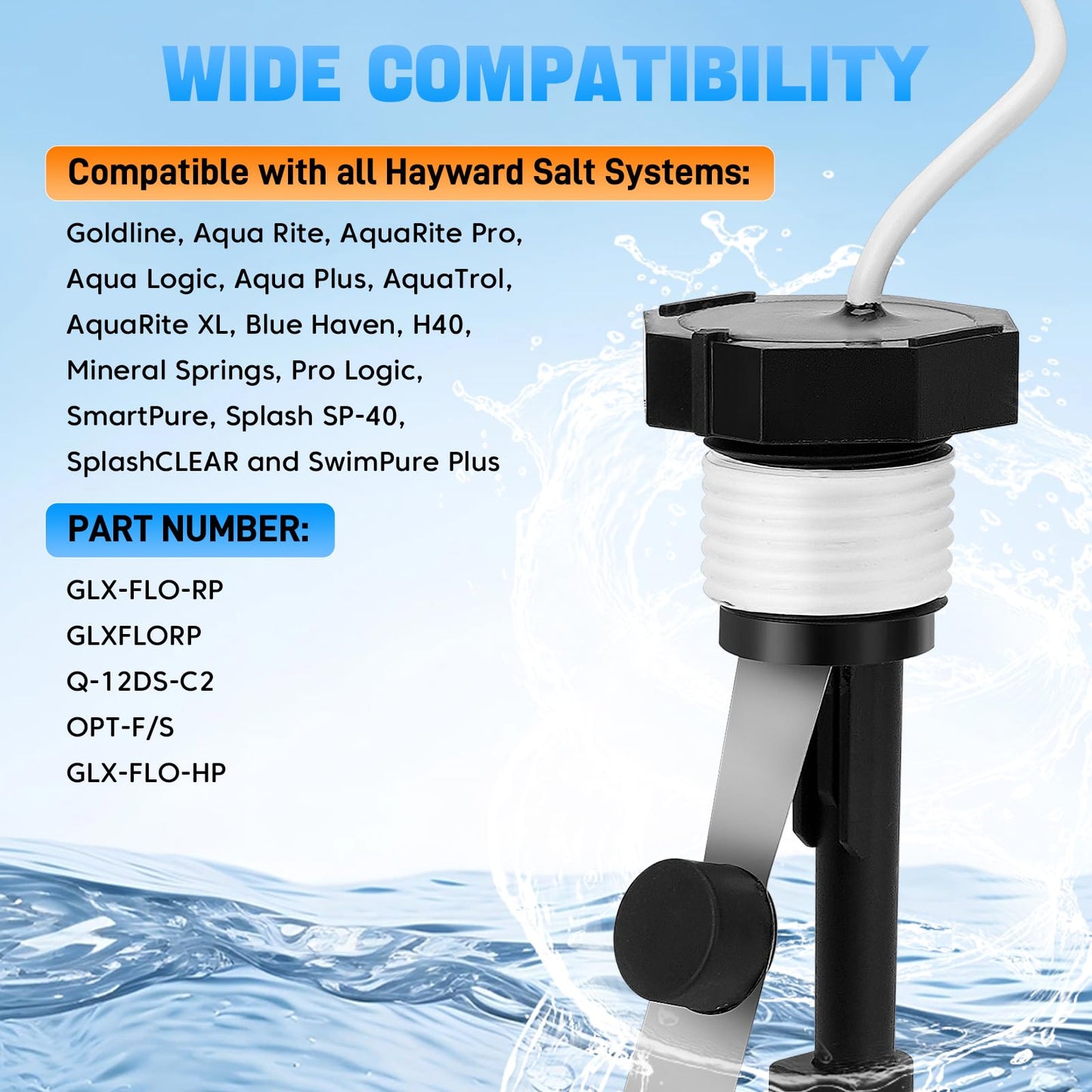 Sejaede Upgraded GLX-FLO-RP Pool Flow Switch Assembly Compatible with Hayward Goldline Aqua Rite Salt Chlorine Generator System, Flow Sensor with 15ft Cable (Metal Probe)