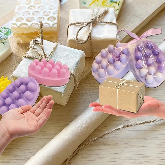 2Pcs Silicone Massage Bar Soap Molds, Handmade Soap Molds for Soap Making, 3D Hair Comb Ice Mold Scalp Massager, Hair Brush Soap Bar Silicone Mold, Food Grade Soap Mould Massage Moulds