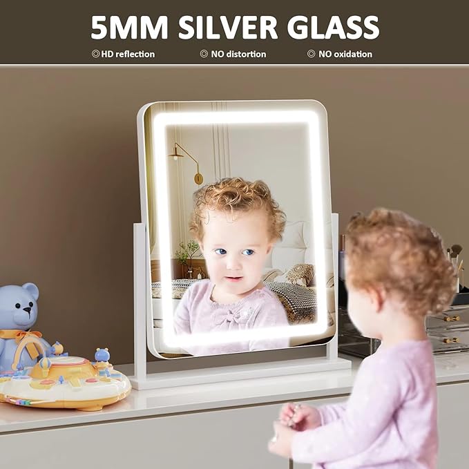 Vanity Mirror with Lights, 17.3’’ LED Makeup Mirror Detachable 10X Magnification, Smart Touch Control, 3 Color Lighting Modes,360°Rotation Tabletop Make Up Mirror for Bedroom Bathroom
